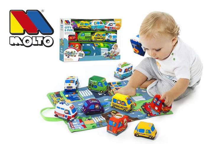 Molto Tapiz Blandito City and Fun con 9 Vehículos de Tela Convertible en Maleta