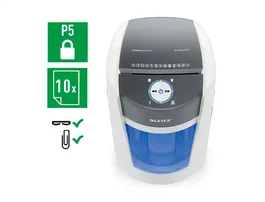 Leitz iQ Optimax Office Destructora de Papel DIN P5, 10 Hojas, Papelera 35L con Tecnología de Giro