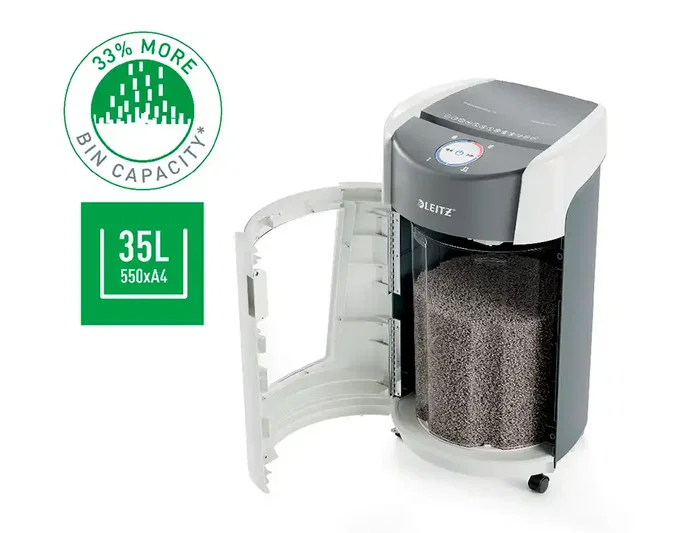Leitz iQ Optimax Office Destructora de Papel DIN P5, 10 Hojas, Papelera 35L con Tecnología de Giro