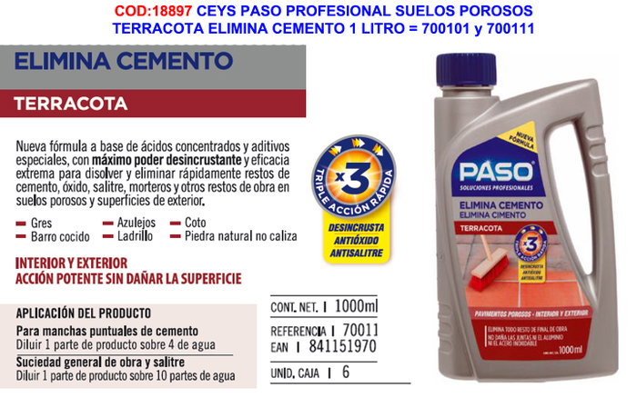 Paso Eliminador de cemento en terracota poroso 1 l