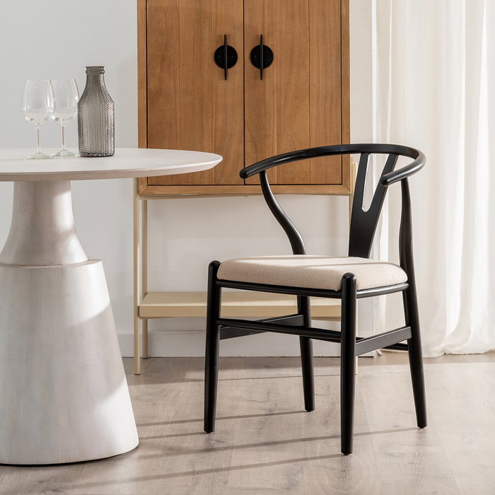 Silla Negro Tejido-Madera Salón 53 X 55 X 80 cm