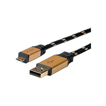 ROLINE Gold USB 2.0 Cable USB A a Micro-USB B 1,8 m, Negro/Oro
