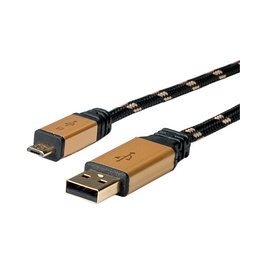 ROLINE Gold USB 2.0 Cable USB A a Micro-USB B 1,8 m, Negro/Oro