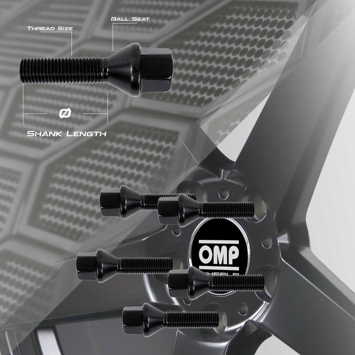 OMP Juego de Tornillos M12x1.25 para Llantas, Asiento Cónico, Llave 19, Largo 40 mm, Ref. OMPS09541201