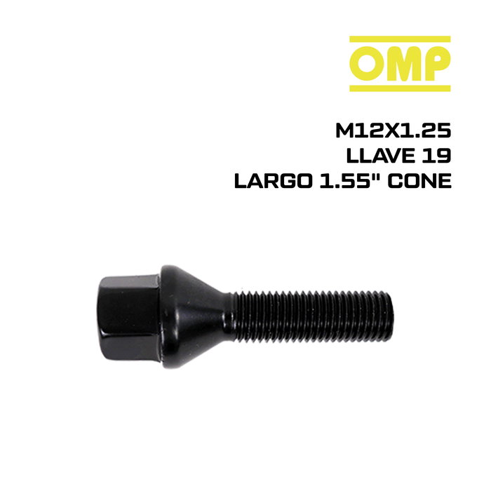 OMP Juego de Tornillos M12x1.25 para Llantas, Asiento Cónico, Llave 19, Largo 40 mm, Ref. OMPS09541201