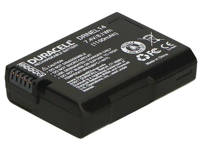 Duracell Batería Recargable de Iones de Litio 7.4V 1100mAh para Cámaras Nikon EN-EL14 DRNEL14 Compatible con D3000, D5000, Coolpix P-Series