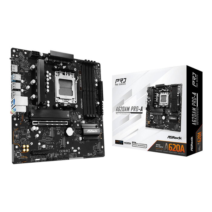 ASRock A620AM Pro-A AM5 mATX DDR5 HDMI 2.1/DP 4*M.2 2.5GbE AMD EXPO/XMP Placa Base para AMD Ryzen 7000/8000/9000 - Negro ASRock A620AM Pro-A AM5 mATX DDR5 HDMI 2.1/DP 4*M.2 2.5GbE AMD EXPO/XMP Placa Base para AMD Ryzen 7000/8000/9000 - Negro