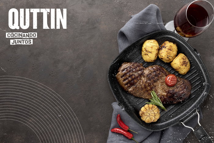 Quttin Asadora 28 x 4 cm con Mango Plegable de Bakelita (6 Unidades)