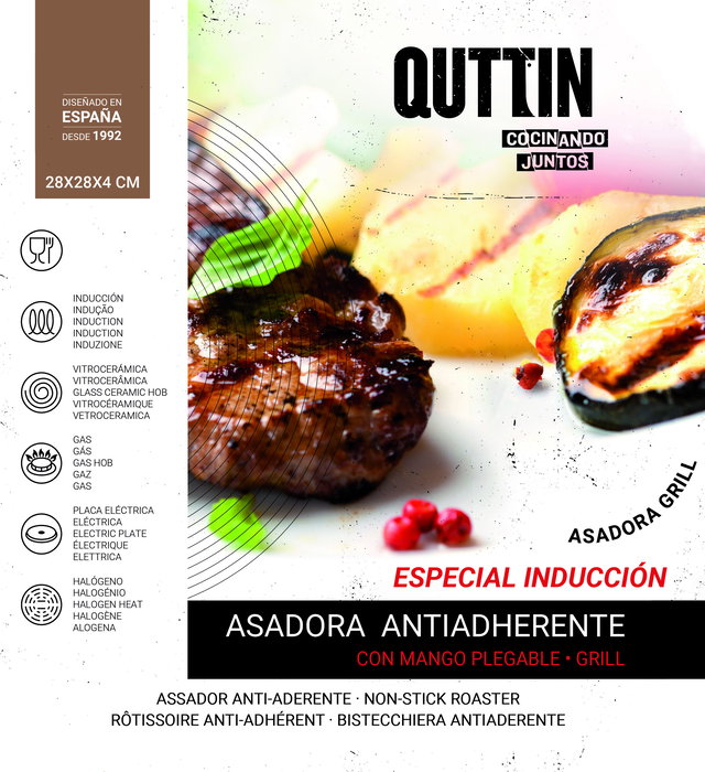 Quttin Asadora 28 x 4 cm con Mango Plegable de Bakelita (6 Unidades)