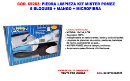 Mister Pomez Kit de Limpieza con 6 Bloques de Piedra Pómez, Mango y Microfibra