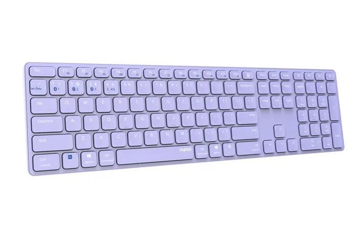 Rapoo E9800M Teclado Inalámbrico Bluetooth 5.0 2.4 GHz Ultrafino Diseño QWERTY Completo Teclas Multimedia Batería Recargable Color Púrpura Compatible Windows y Mac