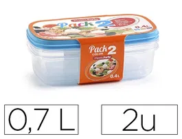 Plasticforte Fiambrera Transparente Tapa Color 0.7 Litros Pack 2 Unidades Libres de BPA Aptas Microondas Lavavajillas Congelador