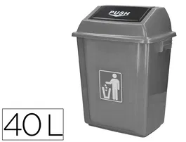 Q-connect Papelera contenedor plástico con tapa de balancín 40 litros gris 410x280x610 mm