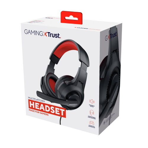 Trust Auriculares Gaming 24785 con Micrófono, Rojo/Negro, Jack 3.5 mm con Adaptador