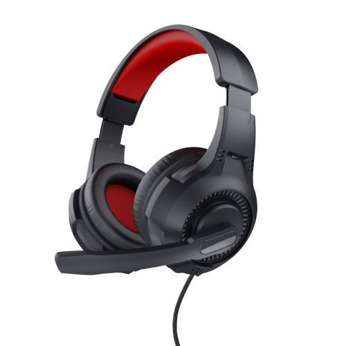 Trust Auriculares Gaming 24785 con Micrófono, Rojo/Negro, Jack 3.5 mm con Adaptador