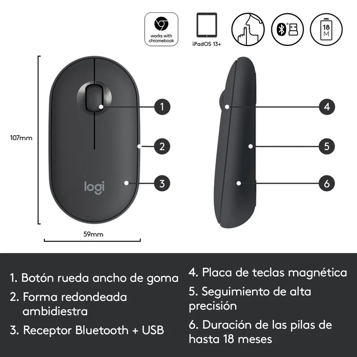 Logitech Pebble M350 Ratón Inalámbrico Grafito