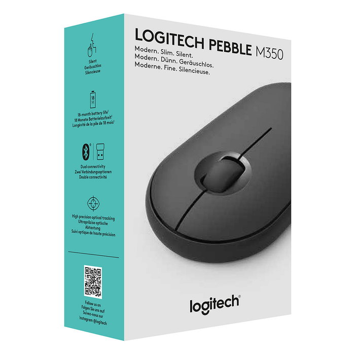 Logitech Ratón M350 Pebble Inalámbrico Óptico RF + Bluetooth Grafito Logitech Ratón M350 Pebble Inalámbrico Óptico RF + Bluetooth Grafito
