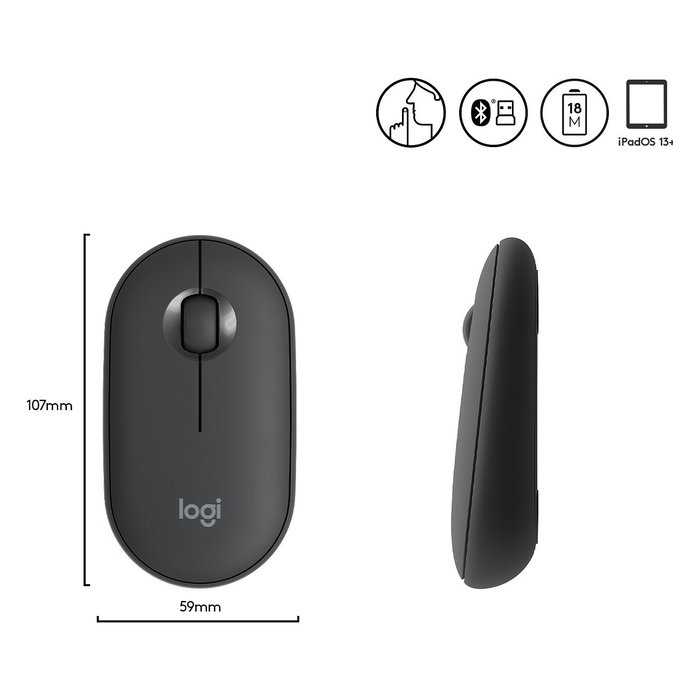 Logitech Ratón M350 Pebble Inalámbrico Óptico RF + Bluetooth Grafito Logitech Ratón M350 Pebble Inalámbrico Óptico RF + Bluetooth Grafito