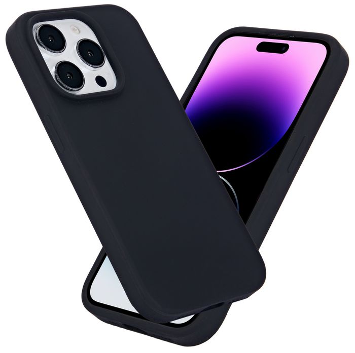 eSTUFF Funda INFINITE ROME magnética de silicona para iPhone 15 Pro - Negro - Con imán para carga - 81% material reciclado - Protección contra caídas