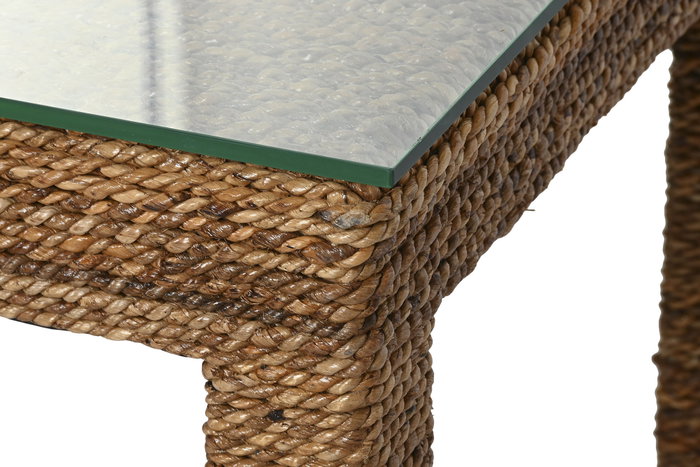 DKD Home Decor Mesa de Centro de Fibra de Teca y Cristal Templado 120x60x45 cm