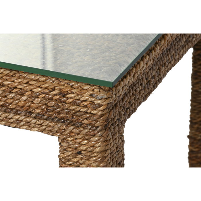 DKD Home Decor Mesa de Centro de Fibra de Teca y Cristal Templado 120x60x45 cm