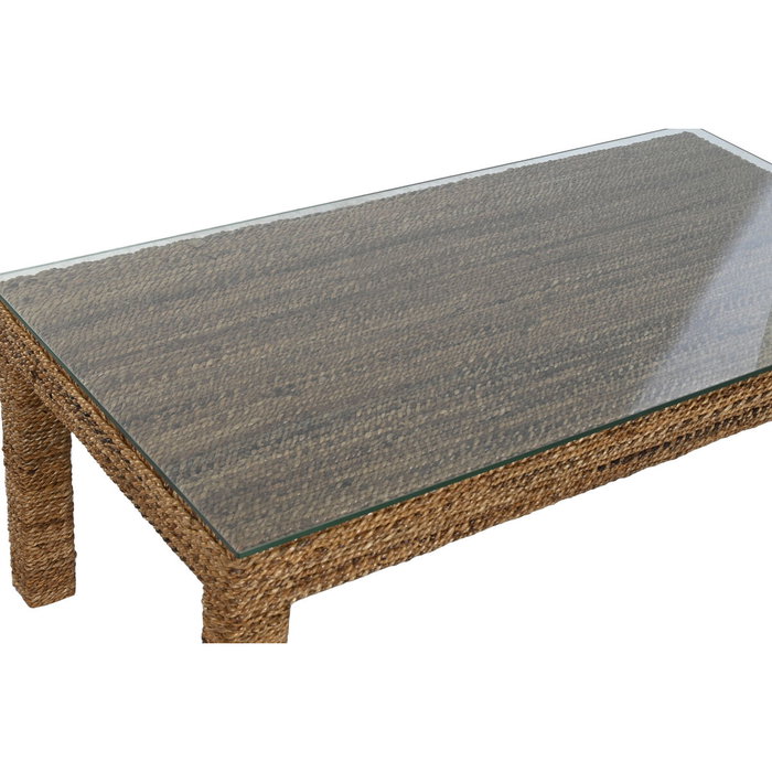 DKD Home Decor Mesa de Centro de Fibra de Teca y Cristal Templado 120x60x45 cm