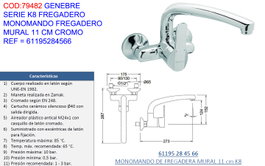 GENEBRE Grifo K8 Monomando Fregadero Pared 11 cm