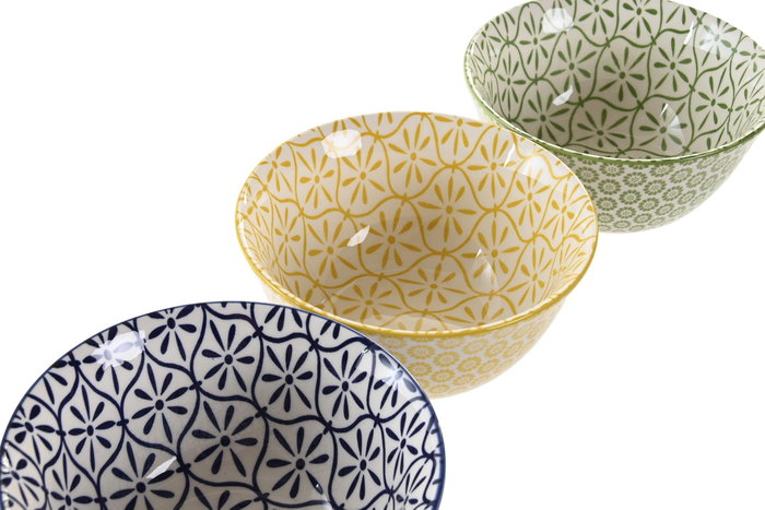 DKD Home Decor Set de 3 Cuencos de Porcelana Hechos a Mano, 650ml, Colores Surtidos DKD Home Decor Set de 3 Cuencos de Porcelana Hechos a Mano, 650ml, Colores Surtidos