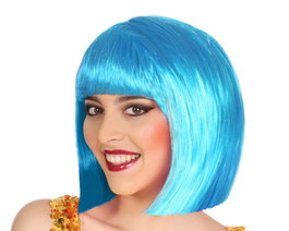 Peluca Corta Lisa Azul con Flequillo