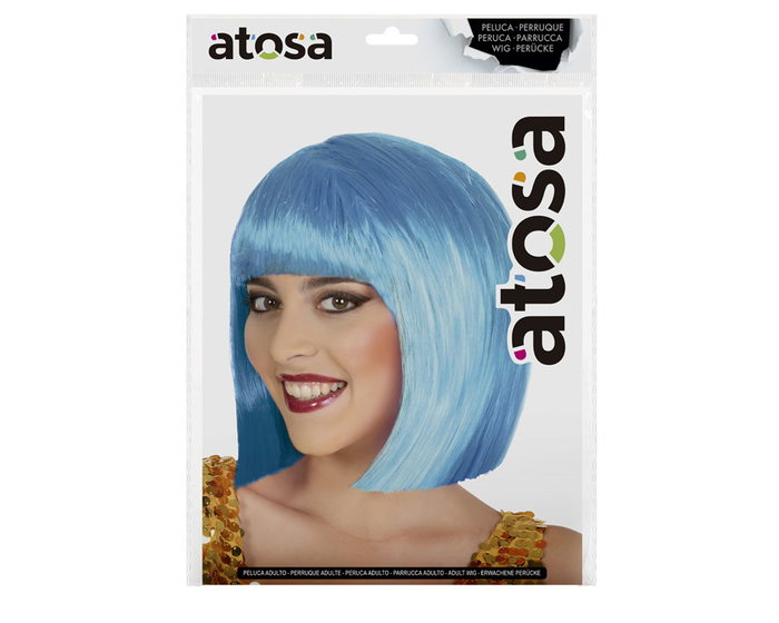 Peluca Corta Lisa Azul Con Flequillo De 100 gr