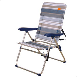 Aktive Silla plegable de playa alta 5 posiciones a rayas azules y grises