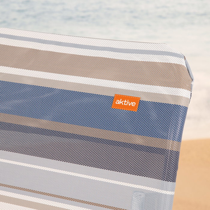 Aktive Silla plegable de playa alta 5 posiciones a rayas azules y grises