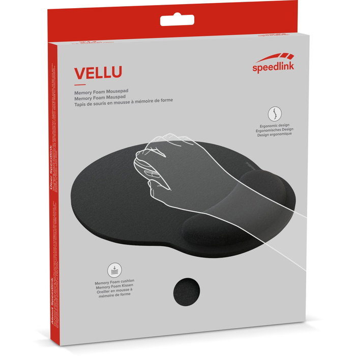 Speedlink VELLU Alfombrilla de ratón con espuma de memoria y descansa muñecas, Negro