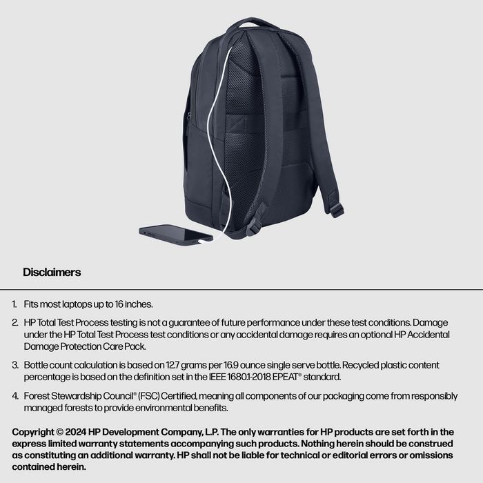 HP Everyday Mochila para Portátil de 16 Pulgadas con Múltiples Compartimentos, 21 L, Hecha con Materiales Reciclados, Panel Trasero de Malla, Resistente al Agua