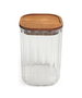 Inde Tarro de Boro-silicato Óptico con Tapa Acacia, Cuadrado, 950 ml, Colección La Mediterran - 10.2 x 10.2 x 15.7 cm (12 Unidades)