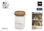 Inde Tarro de Boro-silicato Óptico con Tapa Acacia, Cuadrado, 950 ml, Colección La Mediterran - 10.2 x 10.2 x 15.7 cm (12 Unidades)