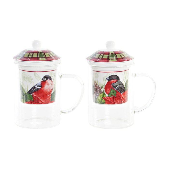 DKD Home Decor Set de 2 Tazas de Cristal y Porcelana 300 ml Surtidas