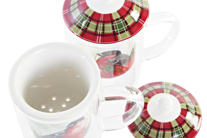DKD Home Decor Set de 2 Tazas de Cristal y Porcelana 300 ml Surtidas