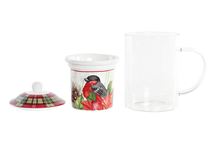 DKD Home Decor Set de 2 Tazas de Cristal y Porcelana 300 ml Surtidas