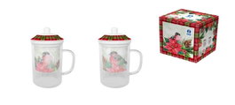 DKD Home Decor Set de 2 Tazas de Cristal y Porcelana 300 ml Surtidas