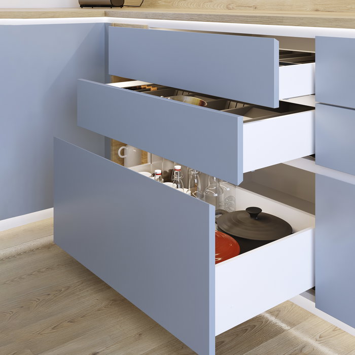 Emuca Cajón exterior Protone 30kg con guías de extracción total y cierre suave, Altura 178mm, profundidad 350mm, Acero, Pintado blanco