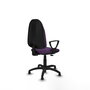 Silla de oficina Algarra con mecanismo Contacto permanente básico tapizada con Tela color Morado. Equipada con Base poliamida negra, Brazos fijosy Topes