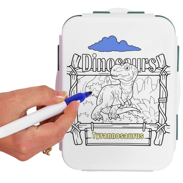 Cook Concept Fiambrera Infantil para Colorear con 4 Rotuladores (Modelos Unicornios y Dinosaurios)