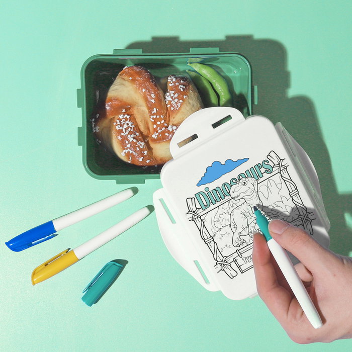 Cook Concept Fiambrera Infantil para Colorear con 4 Rotuladores (Modelos Unicornios y Dinosaurios)