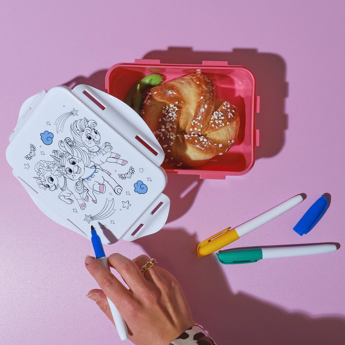 Cook Concept Fiambrera Infantil para Colorear con 4 Rotuladores (Modelos Unicornios y Dinosaurios)
