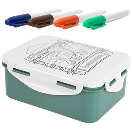 Cook Concept Fiambrera Infantil para Colorear con 4 Rotuladores (Modelos Unicornios y Dinosaurios)