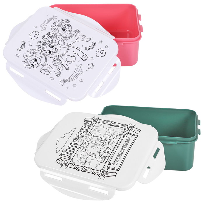 Cook Concept Fiambrera Infantil para Colorear con 4 Rotuladores (Modelos Unicornios y Dinosaurios)