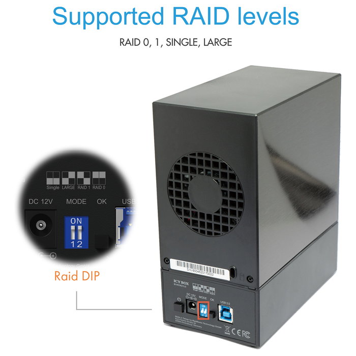 ICY BOX IB-RD3621U3 Carcasa Disco Duro SSD 2x 3.5" SATA a USB 3.0 RAID 0/1/LARGE/SINGLE Negro