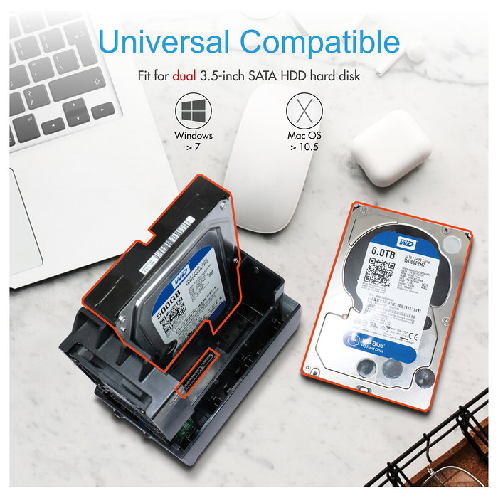 ICY BOX IB-RD3621U3 Carcasa Disco Duro SSD 2x 3.5" SATA a USB 3.0 RAID 0/1/LARGE/SINGLE Negro