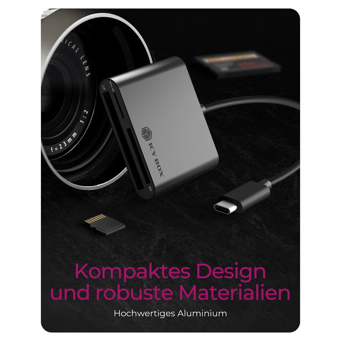 ICY BOX Adapter Externo Multi Lector de Tarjetas USB 3.0 Type-C para PC y Laptop - Retail